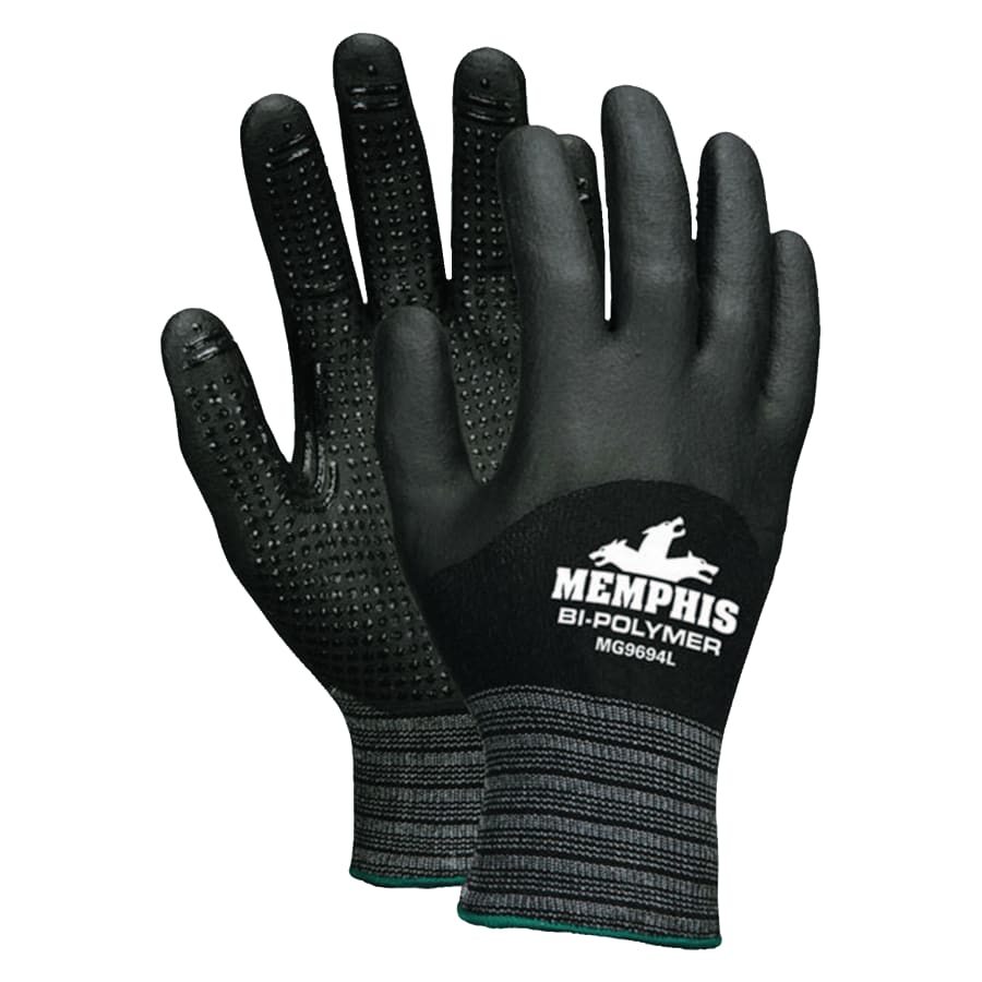 MCR Safety Bi-Polymer Coated Gloves, Black/White, 12 Pack